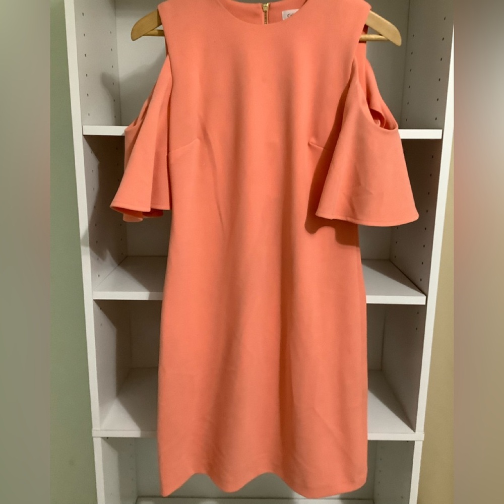 Calvin Klein Peach Cold-shoulder Sheath Dress with Flutter Sleeves Size 2